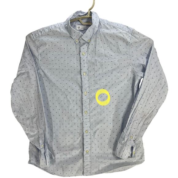 Gap Button Up Shirt Mens L Blue White All Over Print Striped Long Sleeve STAIN - Picture 1 of 7